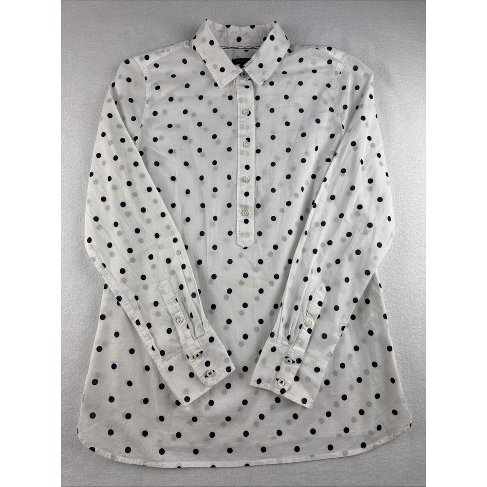 Talbots 1/4 Button Up Polka Dot Blue White Blouse Long Sleeve Women's Size XS